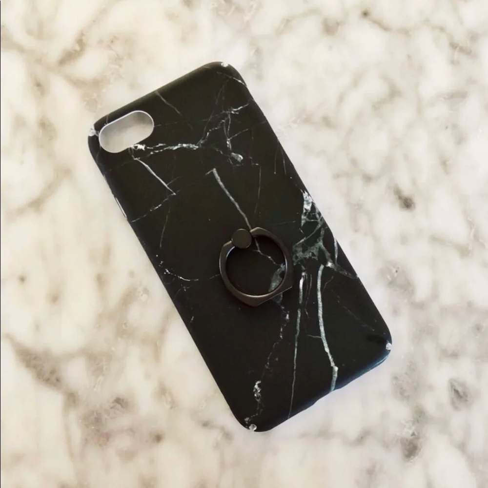 Iphone 8 Black Marble Ring Stand Case